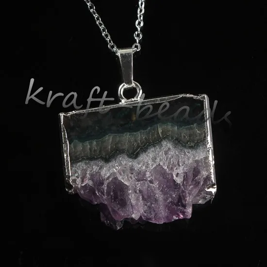 Natural Gnergy Gemstone~ Double Buckle Irregular Shape Pendant Natural Purple Amethysts Quartz Stone Necklace Fashion Jewelry 28 AA00409002317l