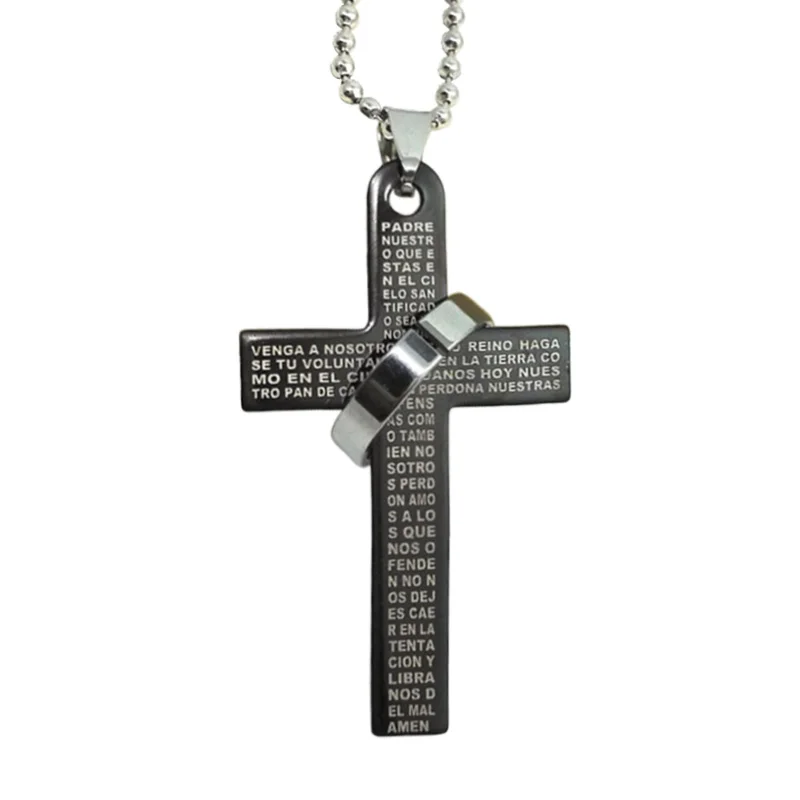 Мужчины Мальчики из нержавеющей стали Библейский крест кулон цепи ожерелье XIN - Окраска металла: Black