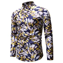 Мужской Цветочный принт Мужская классическая рубашка Для мужчин s рубашка Slim Fit Для мужчин Цветы рубашка модная одежда с длинными рукавами