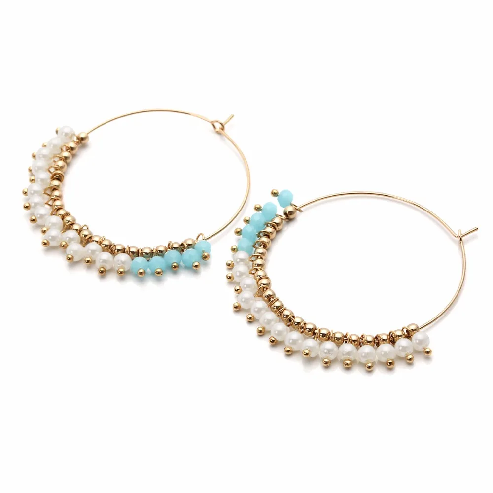 Хрустальные серьги-кольца с бусинками для женщин обручи boucles d'oreilles cercles имитация жемчуга ювелирные изделия женские большие круглые серьги