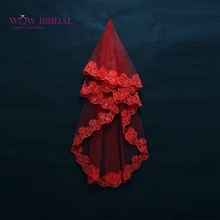 Wowbridal Изящные Красный Невесты Свадебная Фата Вышивка Аппликация Из Органзы Свадебные Аксессуары