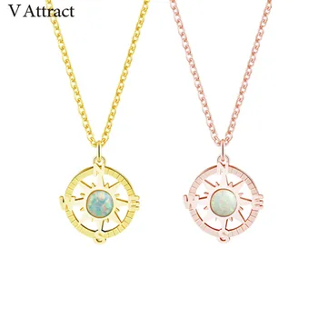 

V Attract 10 pcs Graduation Gif Opal Compass Choker Necklace Women Fashion Jewelry Stainless Steel Collar Chain Kolye BFF Gift