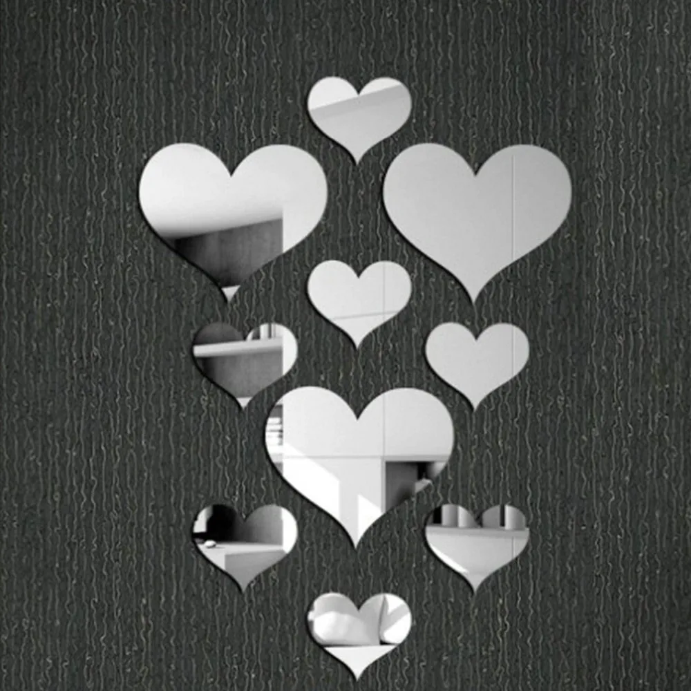 

HOT! Selling 10pcs Love Heart Acrylic 3D Mirror Wall Sticker Mural Decal Removable Stickers Drop Shipping Jan8