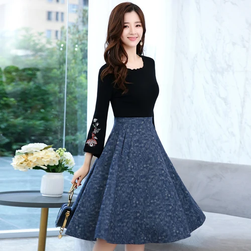 TingYiLi Midi Rok Musim Dingin Wanita Antik Ayunan Besar 