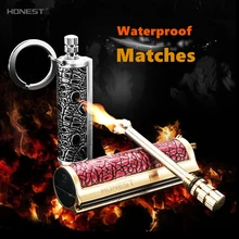 Metal de lujo resistente al agua fósforos piedra de pedernal encendedores de cigarrillos llavero de emergencia instantánea fuego Starter Safety Matchstick