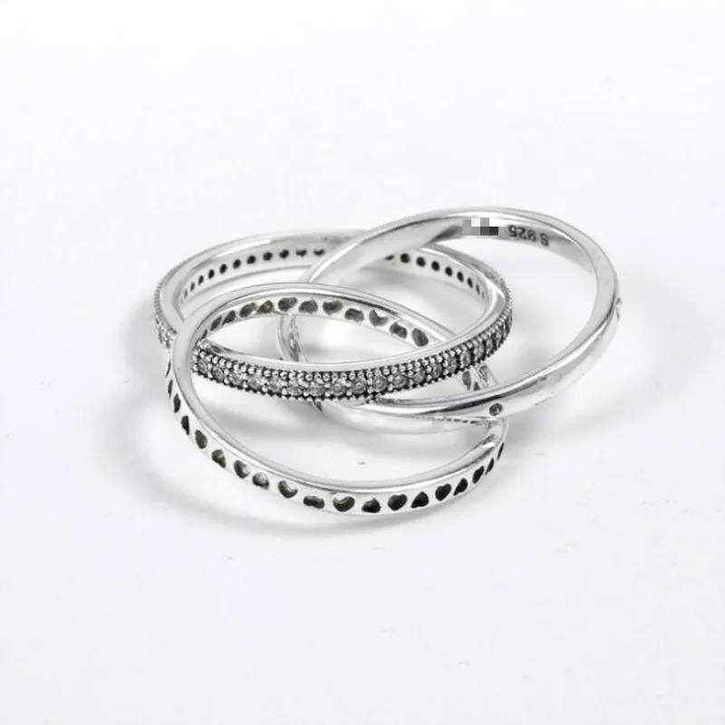 

Europe and the United States New 100% 925 Sterling Silver Fashion Ring Series Women's Jewelry Three Circles LOGO pave CZ Ring