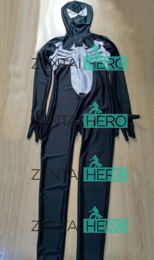 Бесплатная доставка черный костюм Человека паука Venom Symbiote Zentai Spidey для косплея на