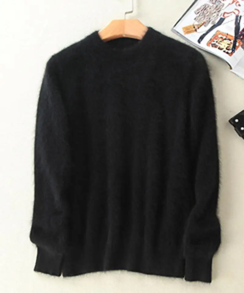 Супер теплый чистый свитер кашемир с норкой и пуловеры для женщин осень зима мягкая водолазка свитер для женщин - Цвет: Черный