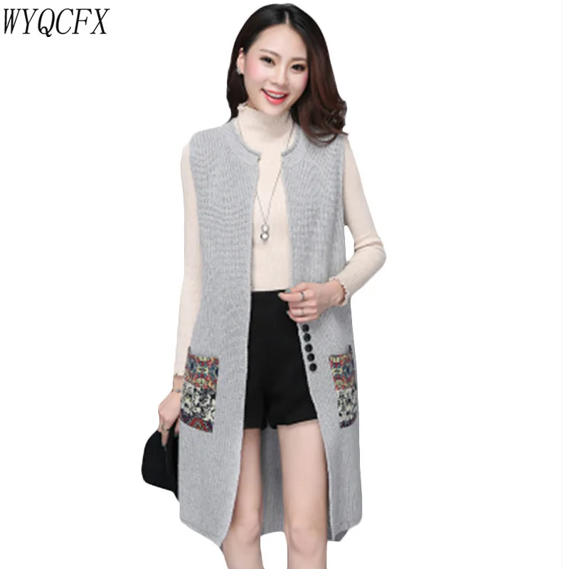 

Autumn winter Long Sweater Vest Women Knitted Cardigan Sleeveless Jacket Female Spring Loose Waistcoat Coat 2019 Korean Gilet