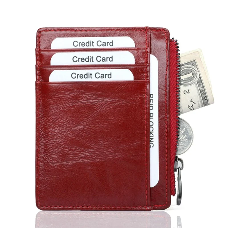 

Genuine Leather Rfid Men Card Holder Wallets Zipper Coin Pocket Male Credit Card Purse Female Ladies Small Wallet Purse