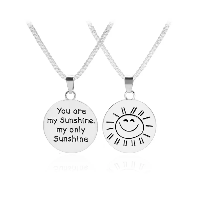 

You Are My Sunshine My Only Sunshin Double Side Disc Letter Engraved Sun Smile Face Pendant Inspirational Necklace Loves Gift