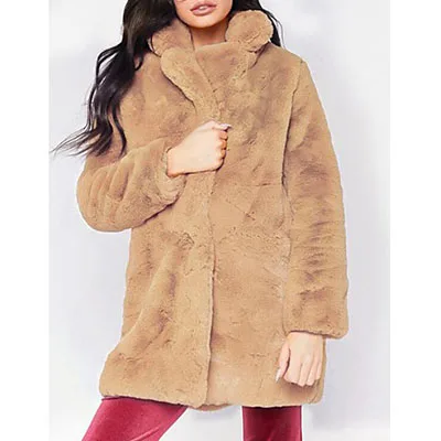 Длинное пальто из искусственного меха размера плюс женские свободные однотонные мягкие куртки из искусственного кроличьего меха женские свободные повседневные пальто популярные зимние пальто - Цвет: Camel