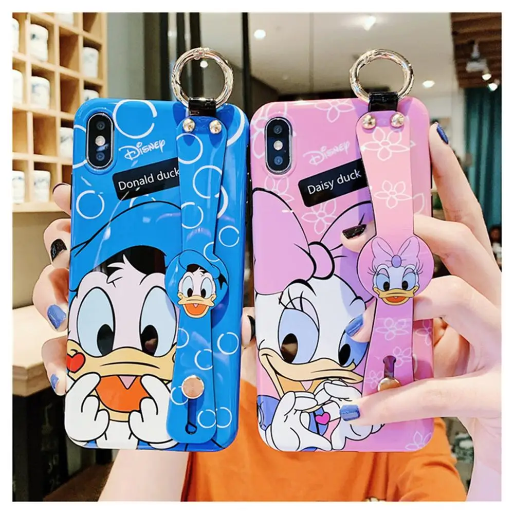 

Cartoon Super Cute Daisy Donald Duck Metal Buckle Wrist Bracket Smooth Silicone cover for iphone MAX XS XR 7 8plus X phone cases