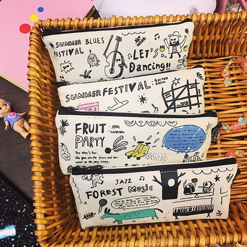 

Kawaii Graffiti Canvas school pen case fabric pencil bag etui a crayons cuir pencil pouch stifte tasche pencil case school 04936