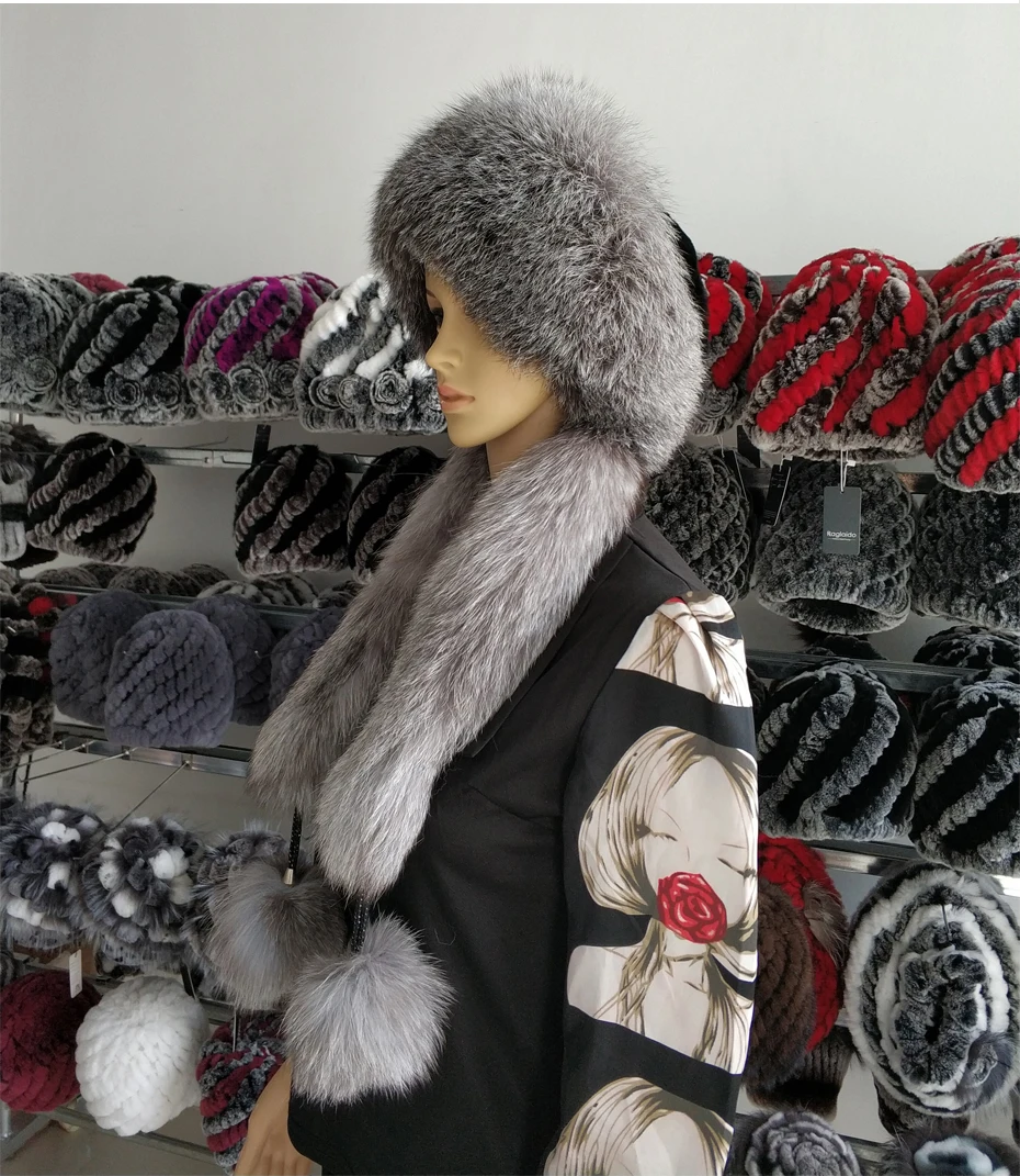 Raglaido Для женщин зимние шапки из натурального меха лисы и зайца шапки для девочек Однотонные модные элегантные теплые зимние шарф с ушками шапка LQ11284