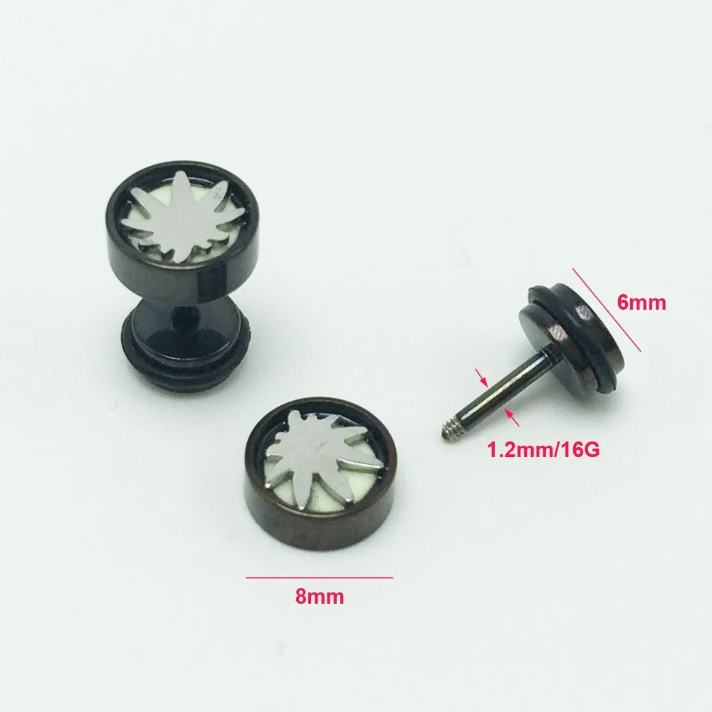 8Fashion men's ear studs earrings stainless steel luminous glowing at night fancy ear plugs pendientes 1.2mm 16G small jewelry