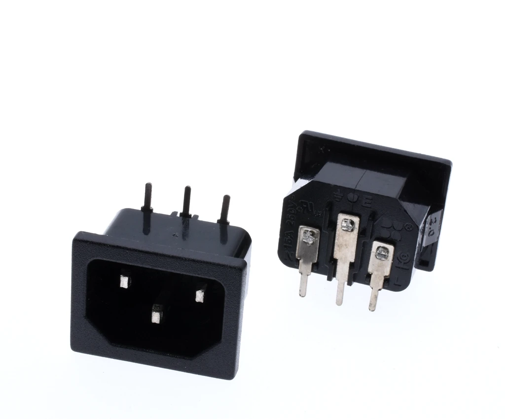 10 шт. AC 250V 10A IEC 60320 C14 Мужская вилка правый угол 3 шпильки PCB Панель Мощность входной