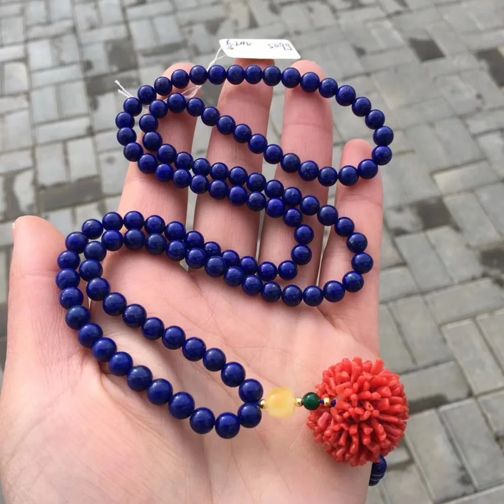 

6.2mm Genuine Natural Lapis Lazuli Gemstone Bracelet For Woman Female 108 Round beads Crystal Stretch Gift Bracelets AAAAA