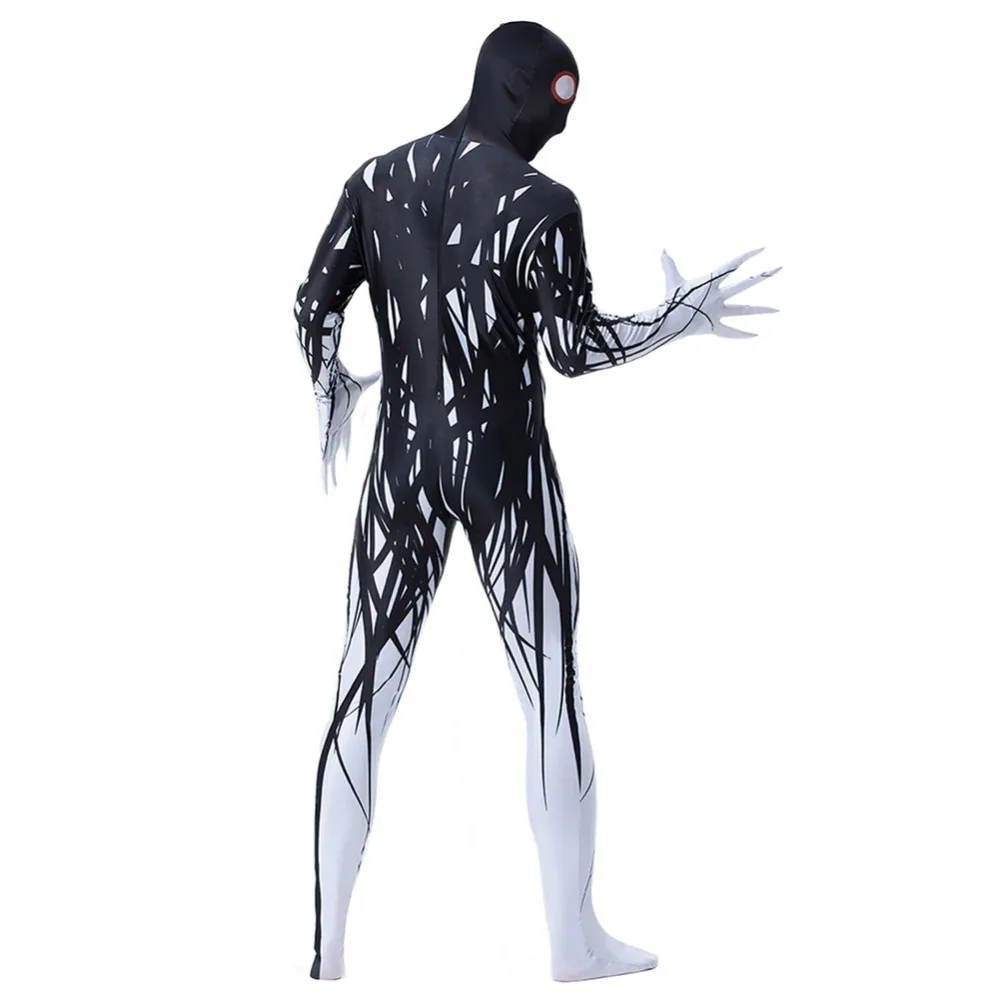 Хэллоуин взрослых полное тело зентай костюм лайкра спандекс Ужасный Призрак костюм черный белый страшный комбинезон мужские вечерние смешные комбинезоны
