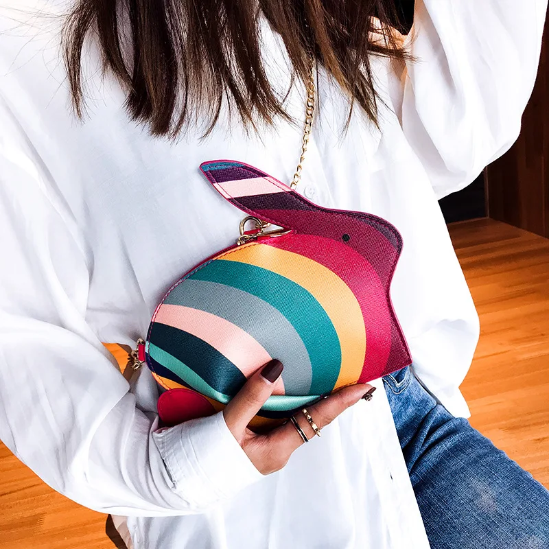 

Cute Rabbit Shape Women Single Shoulder Bag Rainbow Color Women Messenger Crossbody Bag Mini Small Leather Girls Bags 2019 New