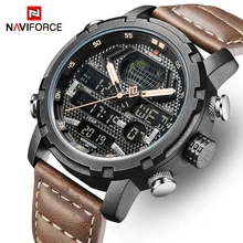 Мужские часы от роскошного бренда, мужские кожаные спортивные часы NAVIFORCE, мужские кварцевые цифровые водонепроницаемые военные часы Relogio Masculion