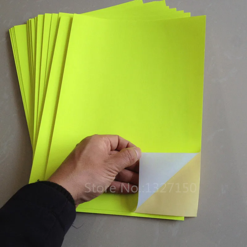 20 Sheet Fluorescent Yellow A4 Matte Self Adhesive Label Sticker