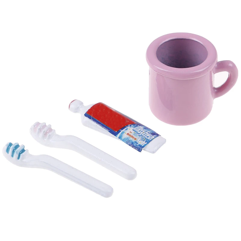 4Pcs/Set Dollhouse Miniature Toy Cup Toothpaste Toothbrush Set Miniature Bathroom Accessories 8