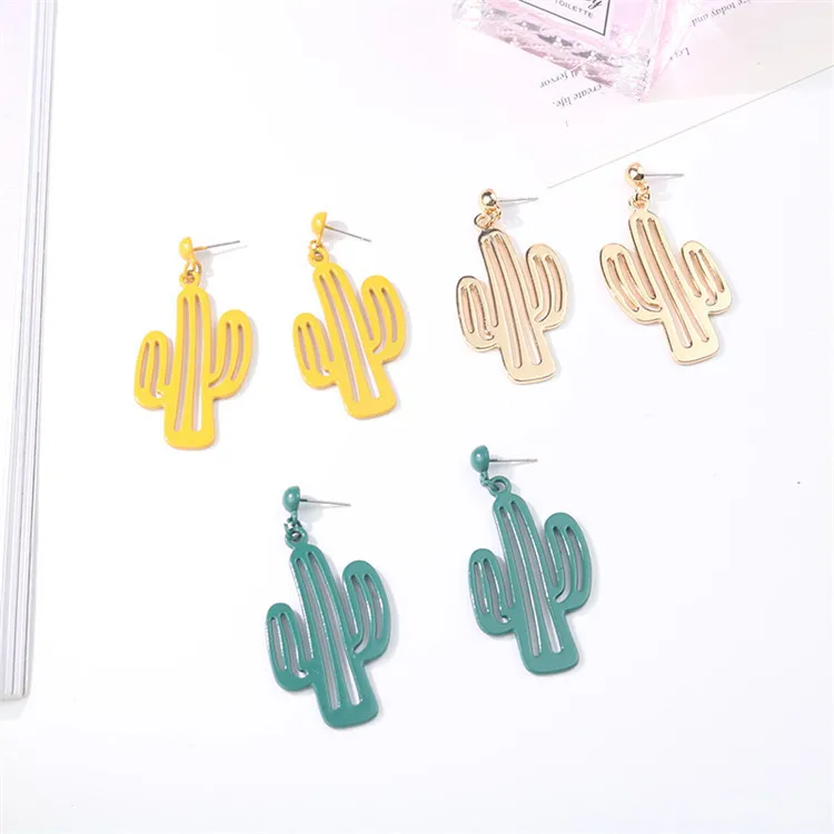 

Korea Summer Green Forest Series Colorful Hollow Cactus Drop Earrings Elegant Plant Cute Earrings Sweet Girl Party Jewelry Gift
