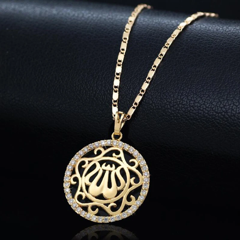 

Arab Muslim Women/men gold-colors Charm Pendant Necklace Jewelry Ramadan Gift Copper Chain Necklace Crystal clavicle chain