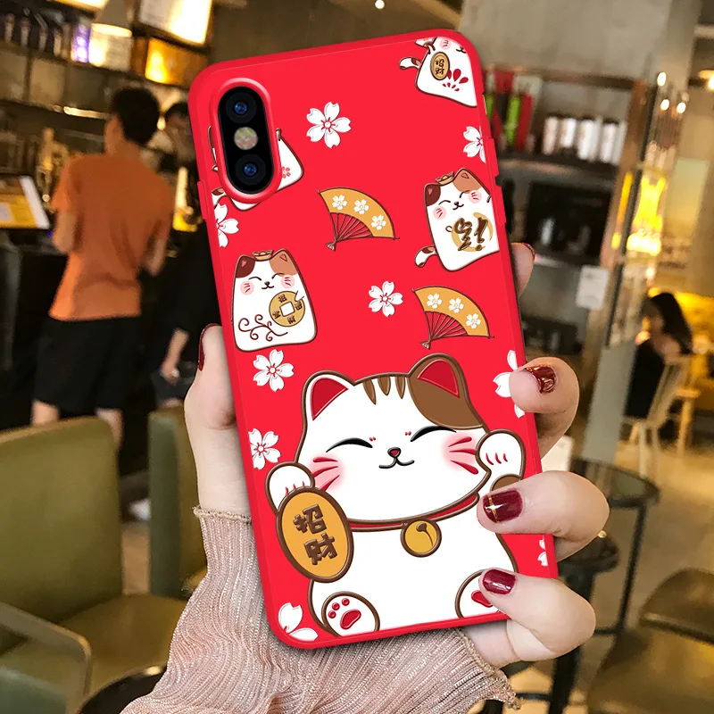 Японский милый счастливый кот kawaii чехол для телефона для coque iPhone 7 8 6 6S Plus X XS 11 Pro Max XR силиконовый чехол милый черный Кот Чехол s