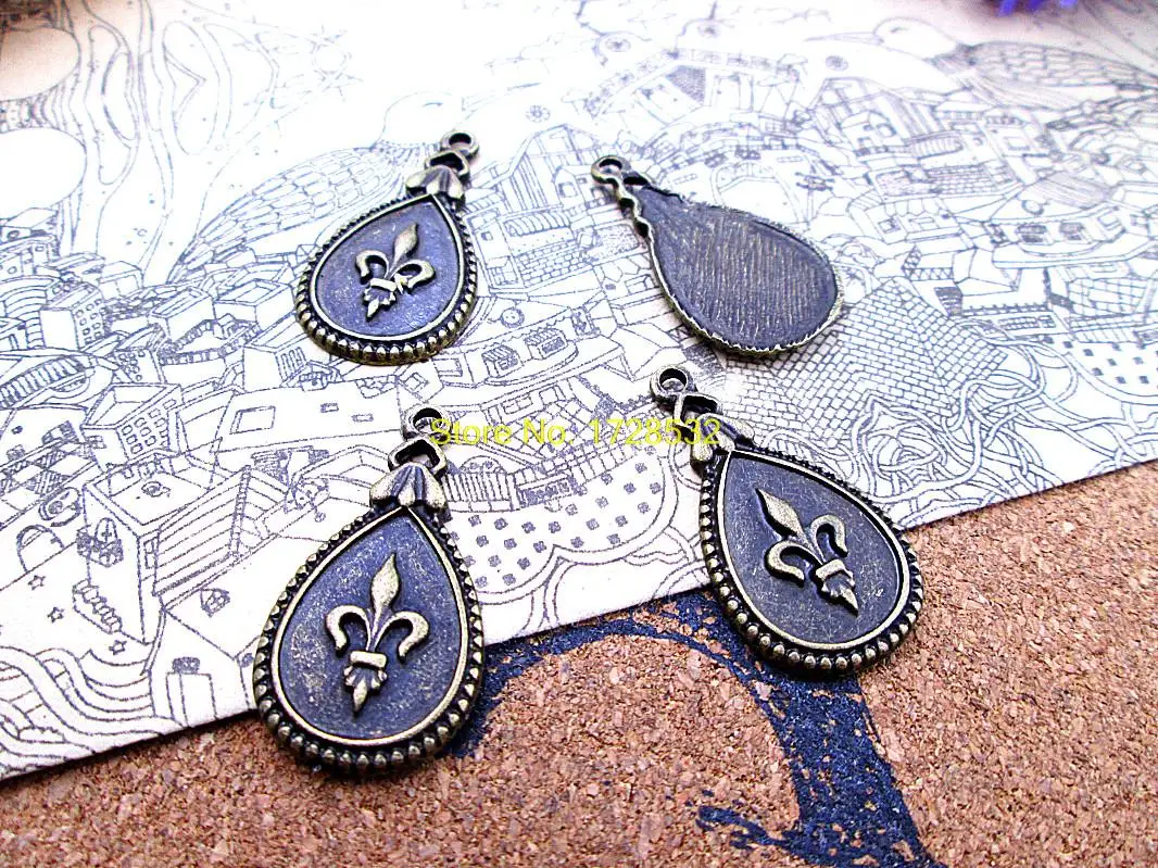 

15pcs--30*22mm Antique bronze water drop fleur de lis flower Charms pendants