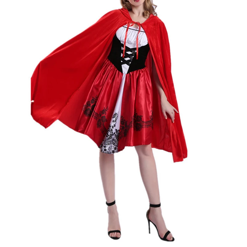 S-XXXL Little Red Riding Hood Costume for Women Fancy Adult Halloween Cosplay Fantasia Dress+Cloak For Party |