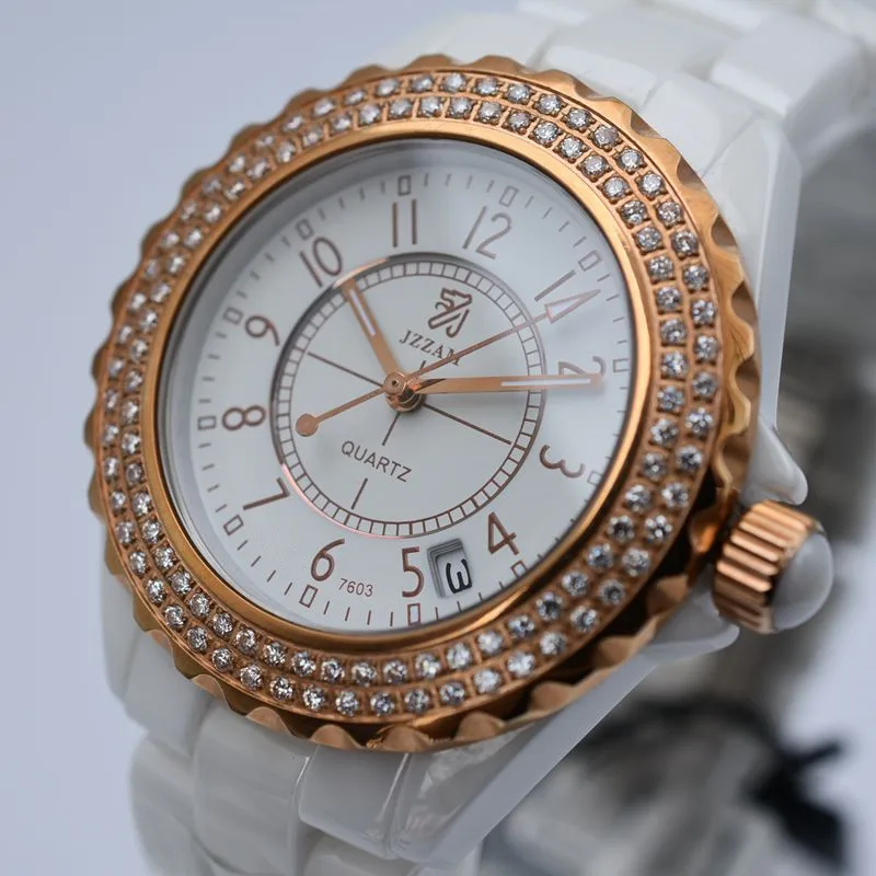 JZZAM Luxury Watch Women Brand Rhinestone Ceramic Quartz Wristwatch