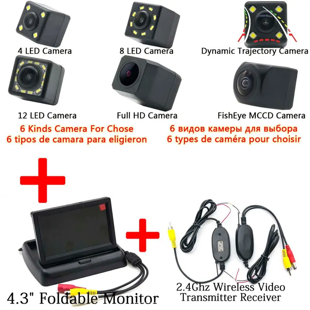 Автомобильный CCD светодиодный обратный резервный парковочная камера заднего вида беспроводной монитор для Kia Ceed Азиатский для Hyundai Avante, Elantra sedan 2011 2012 - Название цвета: C Wireless 4.3 Fold