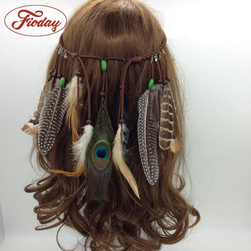 Fioday Women Feather Hairband Hair Comb Headwear Boho Headband