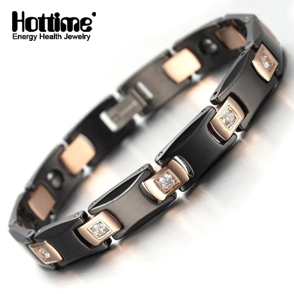 

Hottime Black Negative Ion Ceramic Rose Golden Healthy Magnetic Bracelet Bangle Bio Elements Germanium Bracelets Couple Jewelry
