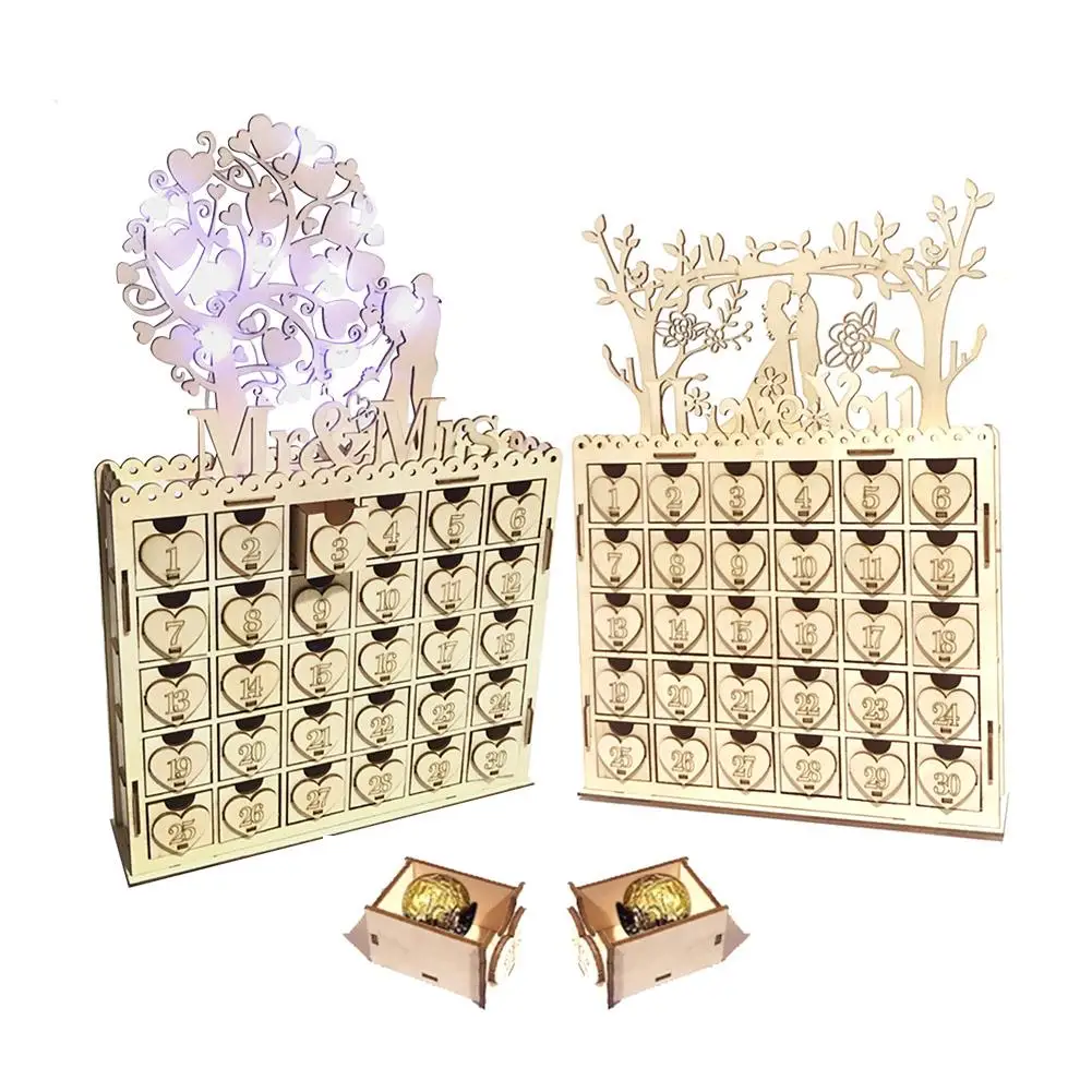 

Wedding Decoration DIY Party Sign Advent Calendar Countdown Home Decoration Wooden LED Chocolate Drawer Decoration