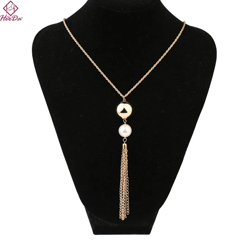 

Heeda Long Simple Pearl Necklace Women Fashion Sweater Chain 2017 Kpop Lady Alloy Tassel Gargantilha Graceful Joker New Kolye
