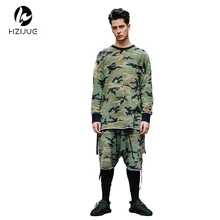 HZIJUE oversized camo HipHop justin bieber Clothes Street Wear Kpop urban Clothing Mens Long Sleeve Longline shirt swag Clothes