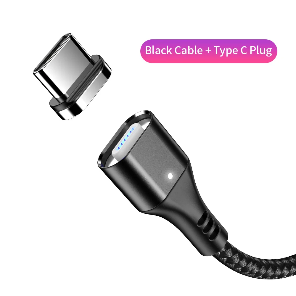 YBD магнитное зарядное устройство Micro USB кабель для samsung iPhone/USB кабель usb type c зарядка магнитная/зарядное устройство провод для huawei Xiaomi - Цвет: Black Type-C