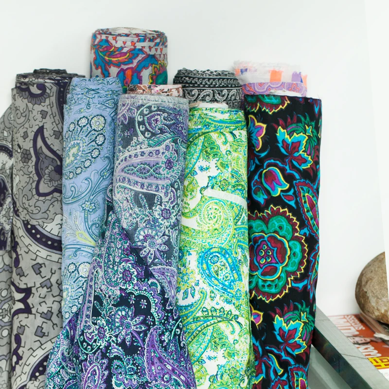 Печатная Ретро Пейсли и цветочная смесь из шелка и хлопка, тонкая и мягкая, шитье для платья, юбки, рубашки, подкладки, ремесло