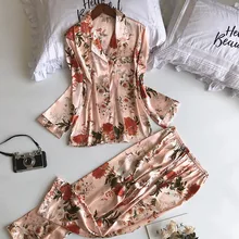 Весна и осень пижамы женский костюм китайский шелк с длинными рукавами костюм высокого класса домашний сервис