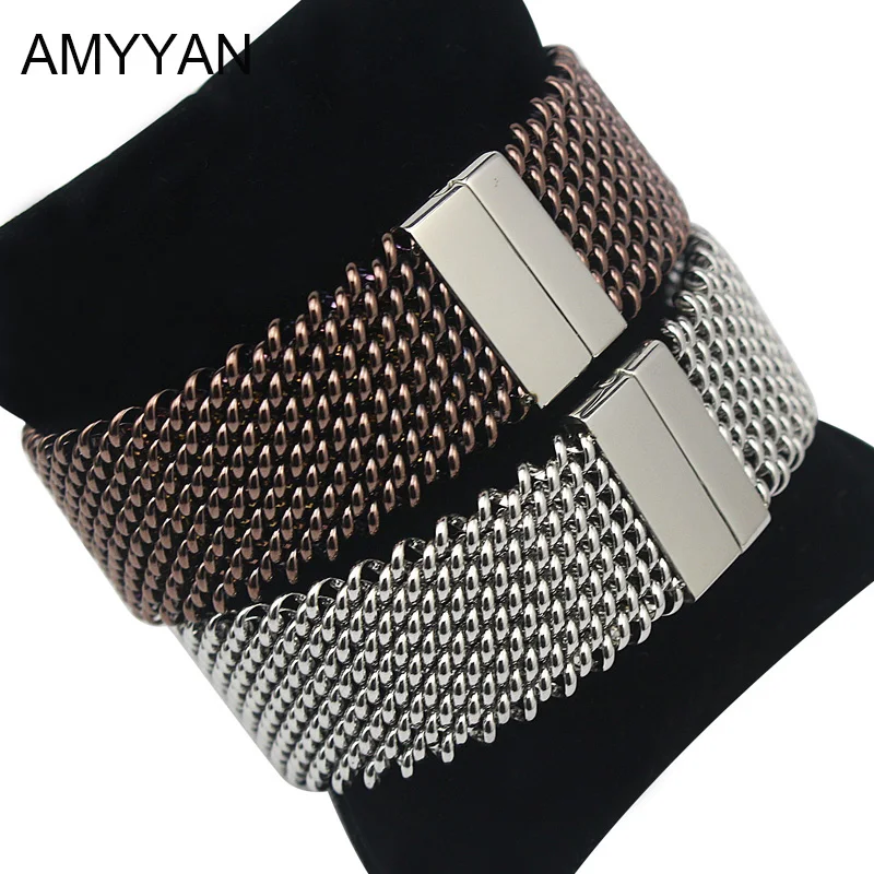 AMYYAN, античное золото, цвет и серебро, браслеты на цепочке, 316L, нержавеющая сталь, сетка, женский браслет, ювелирное изделие, 2 шт, Набор браслетов