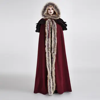 

PUNK RAVE Women Cloak Gothic Winter Palace Cosplay Jacket Cape Wool Hooded Callor Sleeveless Long Cloak Cape Coat