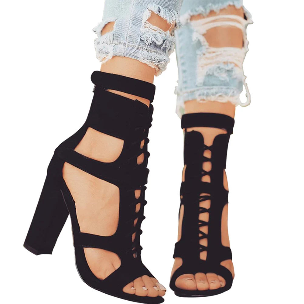 

New fashion Roman Buckle strap Shoes Women Sandals sexy Gladiator Lace up peep toe high heels Hollow Ankle boots shoes women