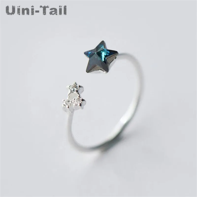 

Uini-Tail 2018 new 925 sterling silver blue five-pointed star open ring hipsters art fresh blue star ring good quality GN359