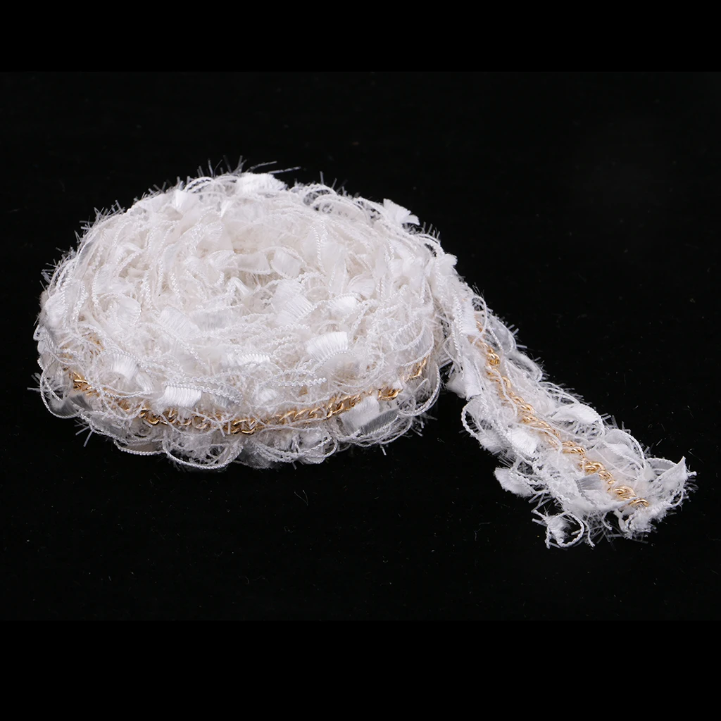 fityle 1 Yard Polyester Material Hairy Design Ribbon Chain Lace Sewing Embellishment 35mm For Bag, Clothes, Headwear.