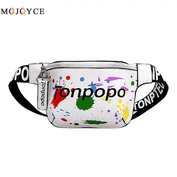 

Street Fashion Women Waist Bag Graffiti Printed PU Leather Zipper Chest Fanny Pack for Female