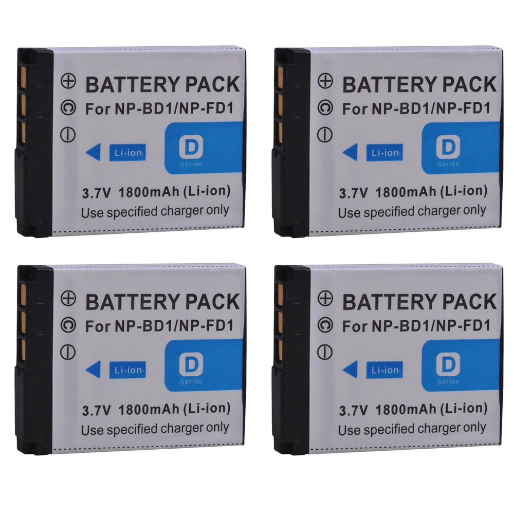 PowerTrust 4Pcs 1800mAh NP-BD1 NP-FD1 NP BD1 NP FD1 BD1 FD1 Battery for Sony T300 TX1 T900 T700 T500 T200 T77 T900 T90 T70 T2