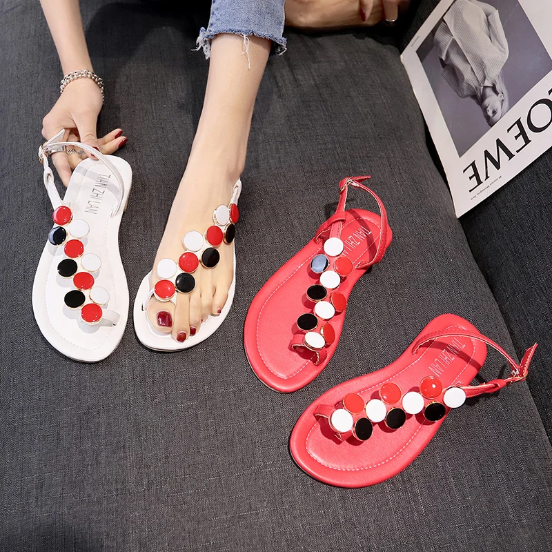 

Toe Sandals Female 2019 Summer New hundred flat bottom casual summer one word with Roman shoes